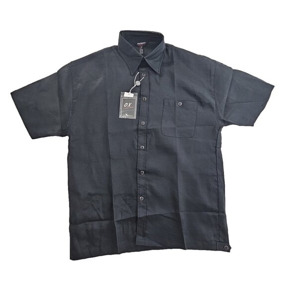 Jackpot Linen Shirt Men's Size Large Ink Black Short Sleeve Button Up NWT Resort - Picture 1 of 14